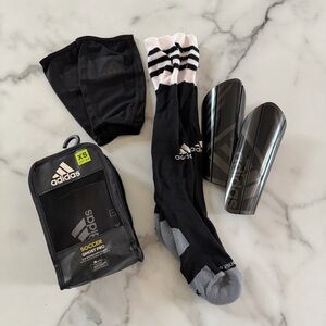 adidas Black & White Soccer Shin Guard and Crew Sock Set